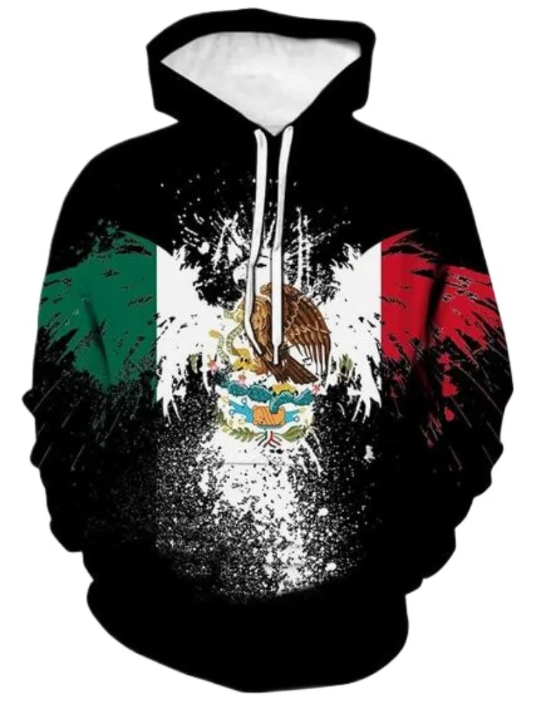 

New Fashion 3D Print Mexico Flag Hoodies Men Women with Front Pocket Novelty Hoodies Unisex Long Sleeve Pullover