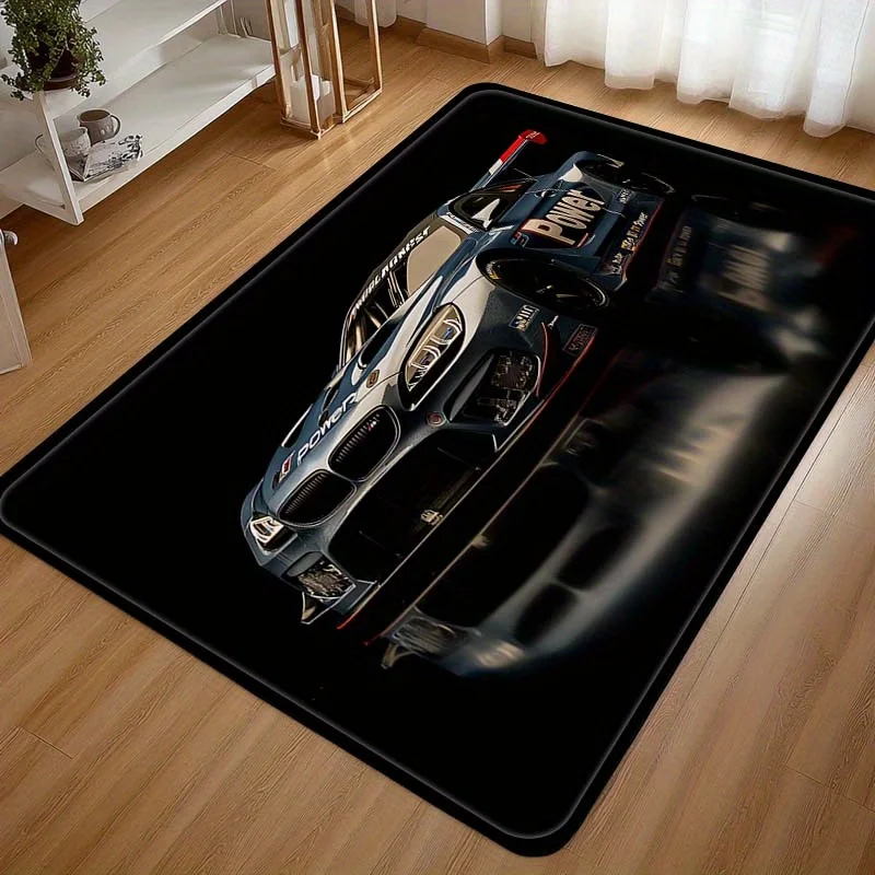 Sport Car Design Non-slip Rug Crystal Velvet Washable for Living Room, Office, Bedroom Multi-size - Perfect Gift & Modern Decor