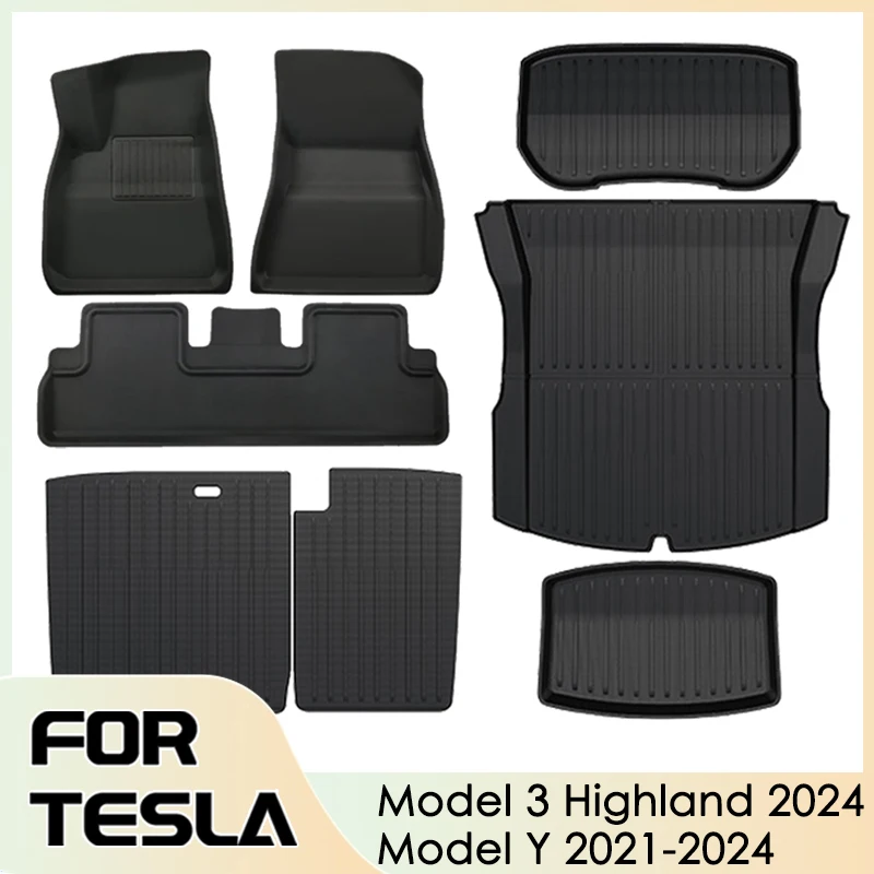 XPE Floor Mats for Tesla Model 3 Highland 2024 Accessories Waterproof Trunk Mat Pads for Tesla Model Y 2021-2024 Accessories