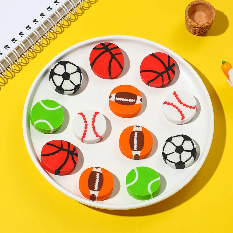 New 20 Pcs Cute Cartoon Football Basketball Kids Eraser Pen Eraser Rubber for Kids School Office Home Student Supply