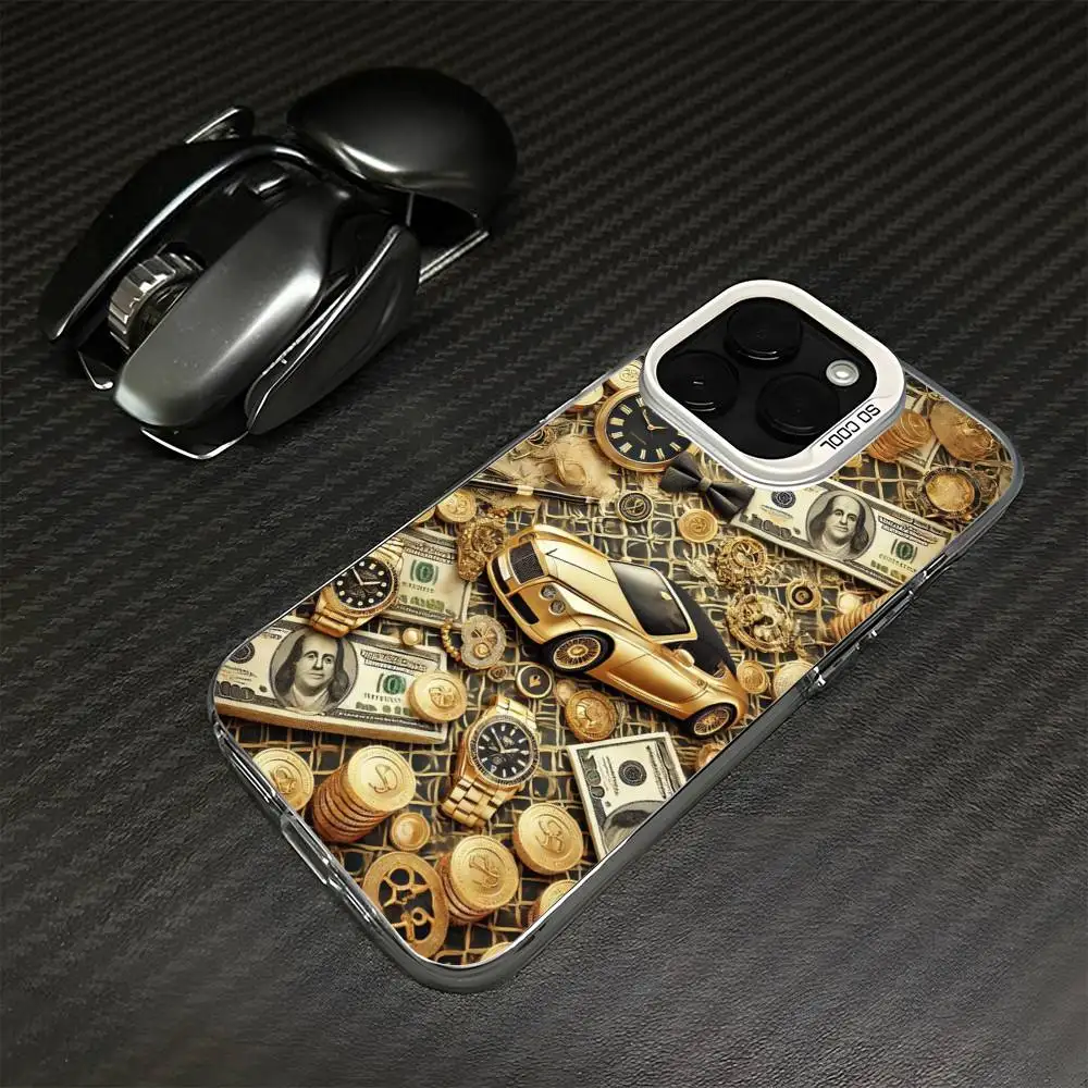 Gold Cash Art Phone Case For iPhone17,16,15,14,13,12,11 Plus,Pro Silver White Matte Shockproof Cover