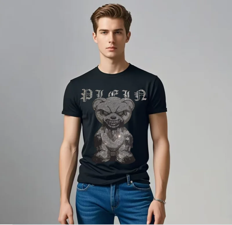 

Men Clothes Summer Slim Fit Short Sleeve RhinestoneT-Shirt Men Business Casual designer skull t-Shirt