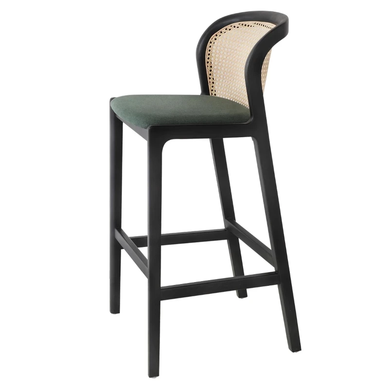 

Solid wood light luxury rattan retro casual bar chair Nordic modern simple high stool