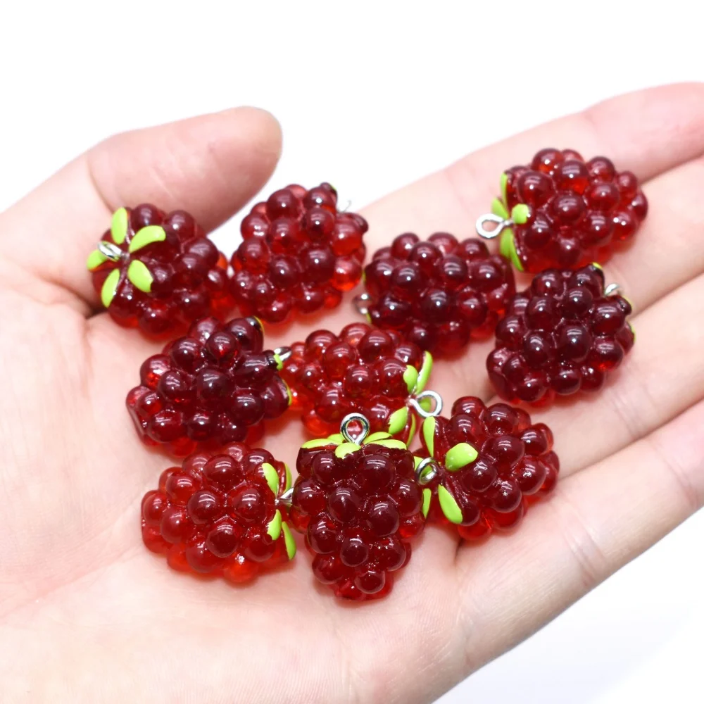 6pcs Simulated Raspberry Grape Resin Charms Handmade Crafts Pendant For Earring Bracelet DIY Jewelry Making Accessories