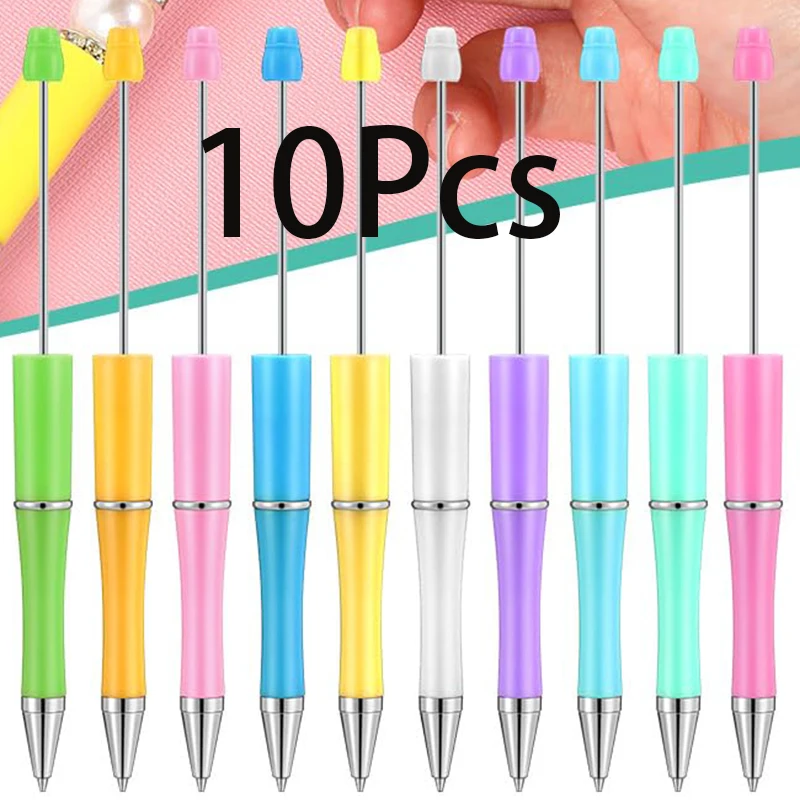 10Pcs Plastic Bead Pen DIY Beads Ballpoint Pen Black Ink Ball Pens