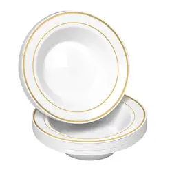 8Pcs 5-inch 13.8CM Disposable Bowl with Gold Edge Dessert Bowl Ice Cream Bowl Hard Plastic Soup Bowl Rice Bowl Party Tea Break