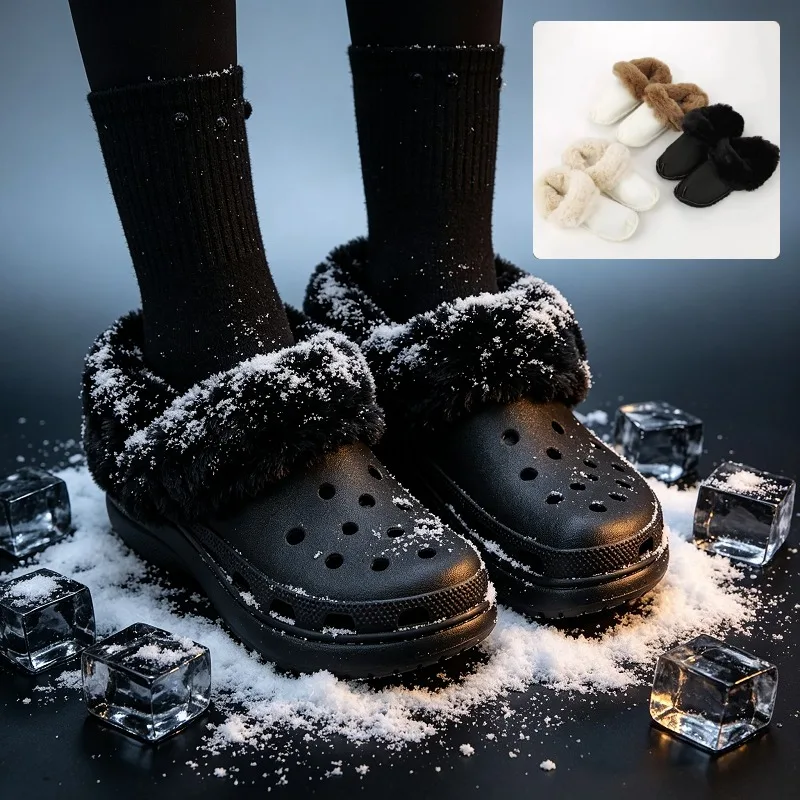 1Pair Removable Fur Lined Winter Insoles for Clogs – Soft Thickened Plush Shoe Pads for Hole Shoes Men Women