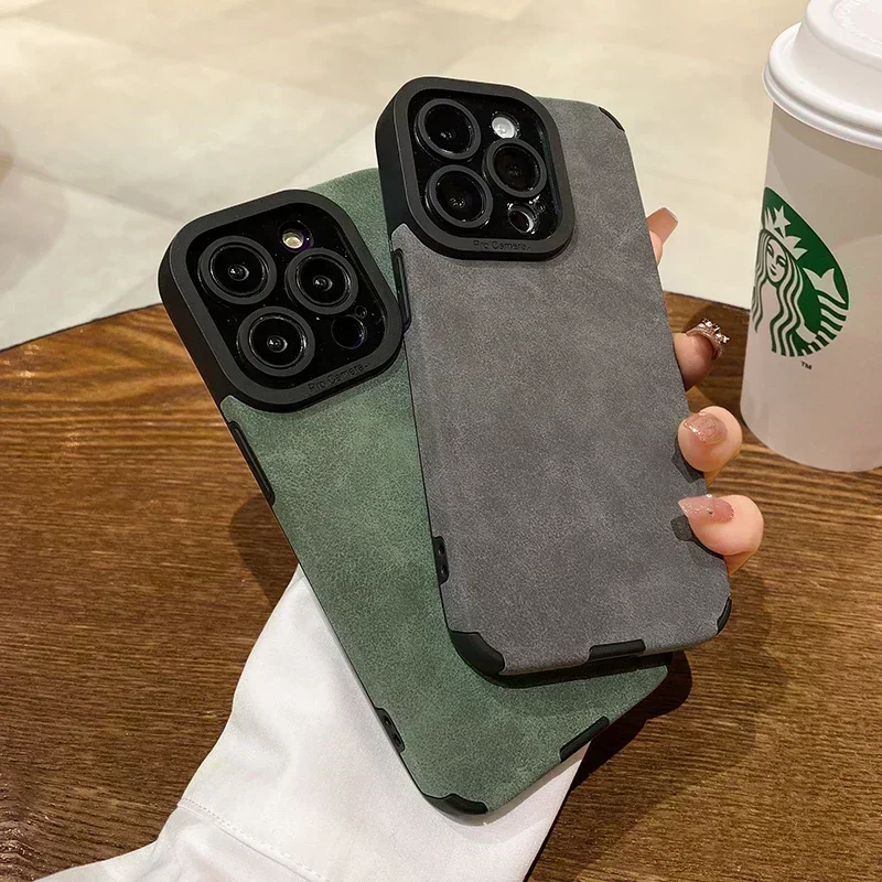 Luxury Matte Soft Leather Phone Case For iPhone 14 13 12 11 Pro Max Lens Protection Shockproof Silicone Cover