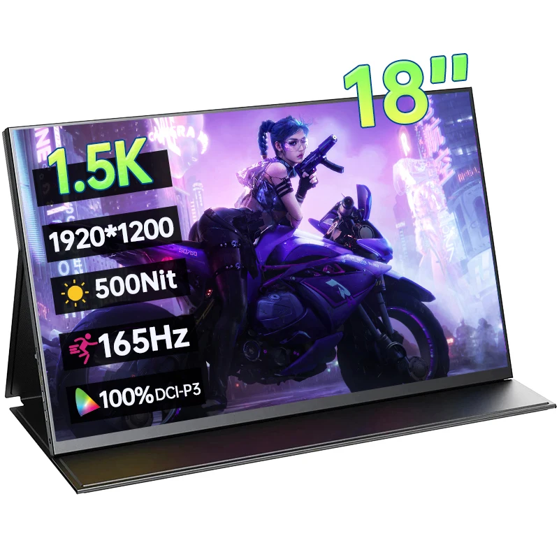 

18 Inch 1.5K 165Hz Portable Monitor 16:10 100%DCI-P3 500Nit Display IPS Gaming Screen For PC Laptop Mac Phone Xbox PS4/5 Switch