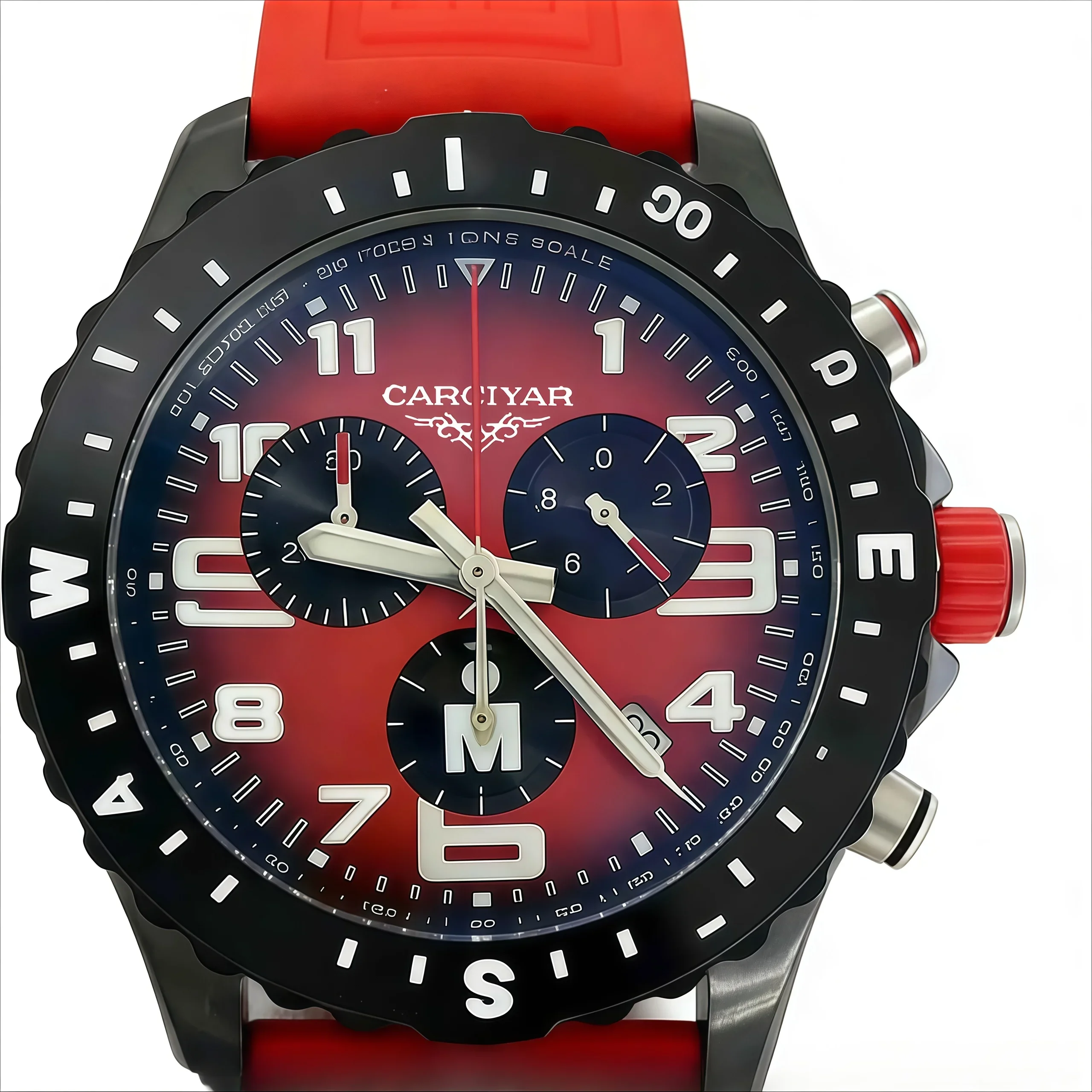 43 mm Men's Sports Watch, 904L Stainless Steel, Full-Featured, World Time, Rubber Strap