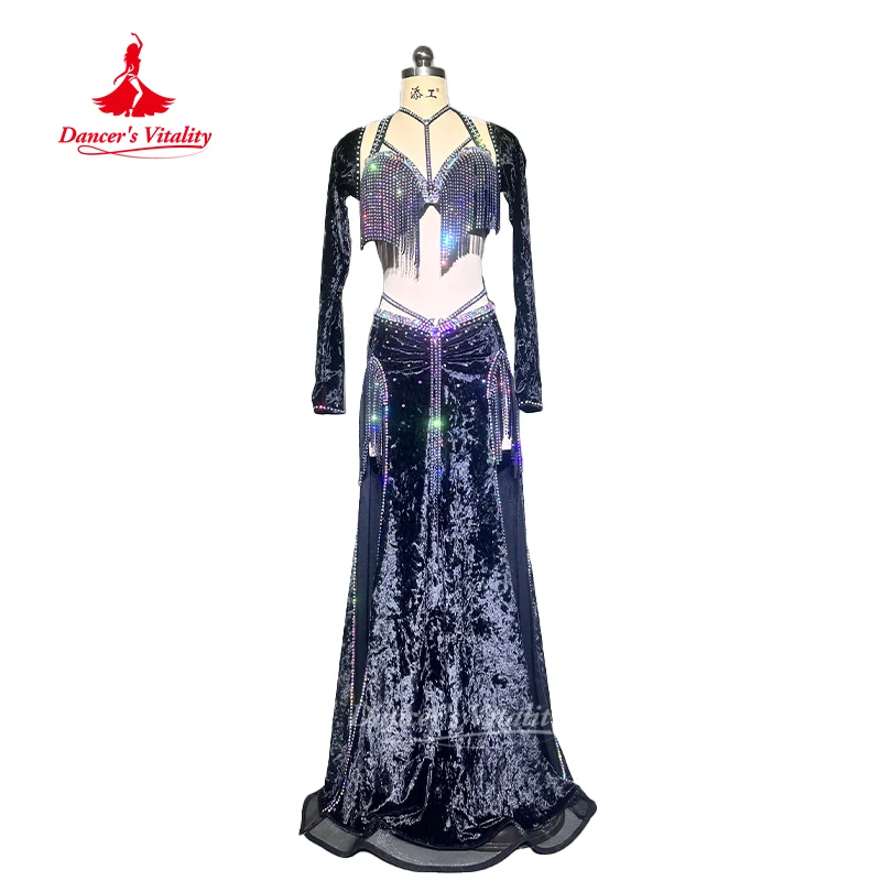 

BellyDance Costume Adult and Child High End Customized Luxury AB Stones Tassel Performance Set Oriental Dance Competition Wear