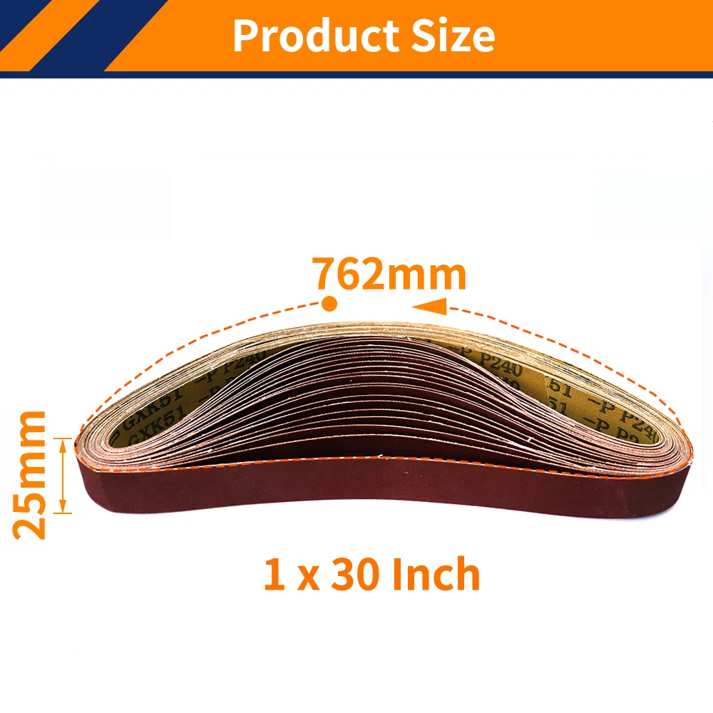 10PCS 25x762mm Sanding Belt Polishing Metal Wood Grinding,1' X 30' Abrasive Belt P60-400 Grit 25mm Abrasive Band Aluminum Oxide