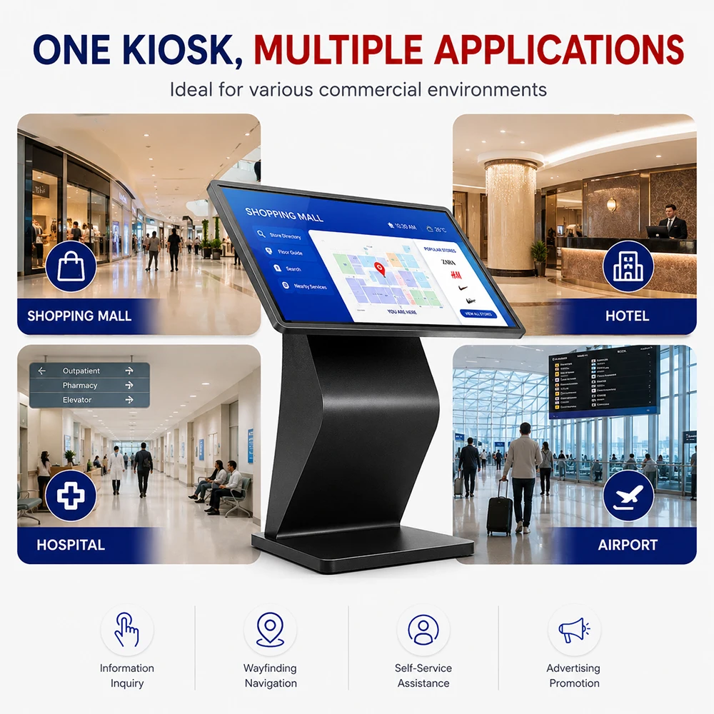 21.5 32 43 55 Inch Floor Standing Smart Interactive LCD Digital Advertising Display Information All In One PC Touch Screen Kiosk