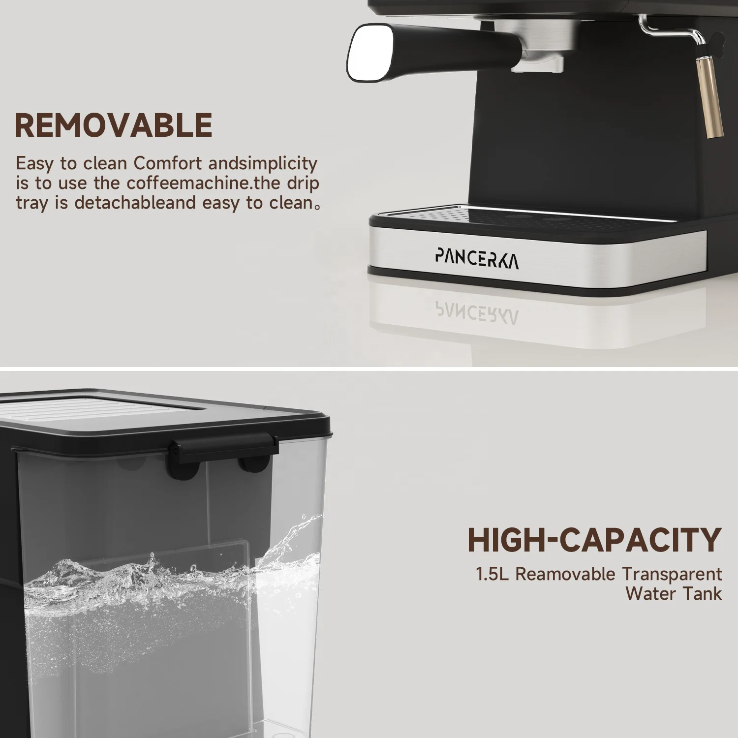 PANCERKA وصول جديد 2 في 1 منزلية ارتفاع ضغط 19 بار ماكينة اسبريسو معدنية ماكينة صنع القهوة التجارية مع رغوة الحليب