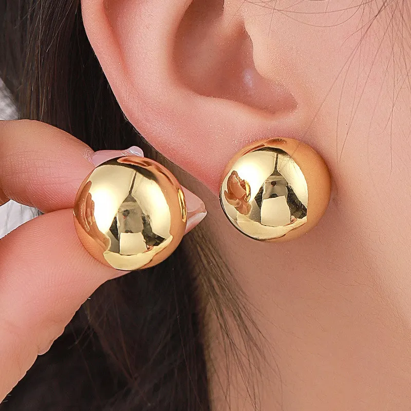 European Style Punk Fashion Geometric Half Metal Big Ball Round Stud Earrings for Women Girls Party Accessories Wholesale