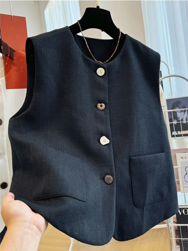 

Vests Women Temperament Spring Autumn Fashion Korean Style Solid Outwear All-match Office Ladies Gentle Single Breasted Basic