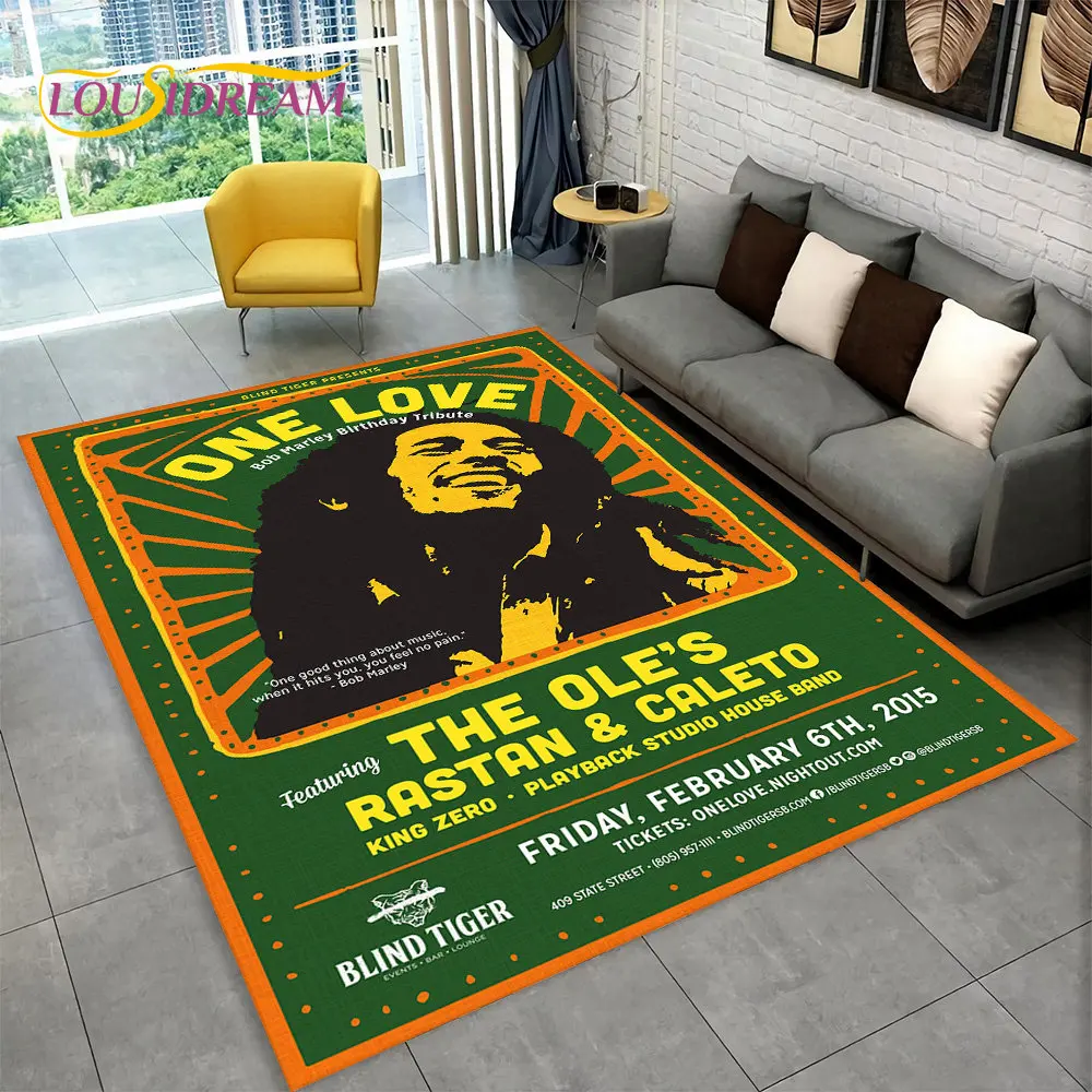 Bob Marley Reggae Music Maple Leaf Jamaican Area Rug,Carpet Rug for Living Room Bedroom Sofa Doormat Decor,Non-slip Floor Mat