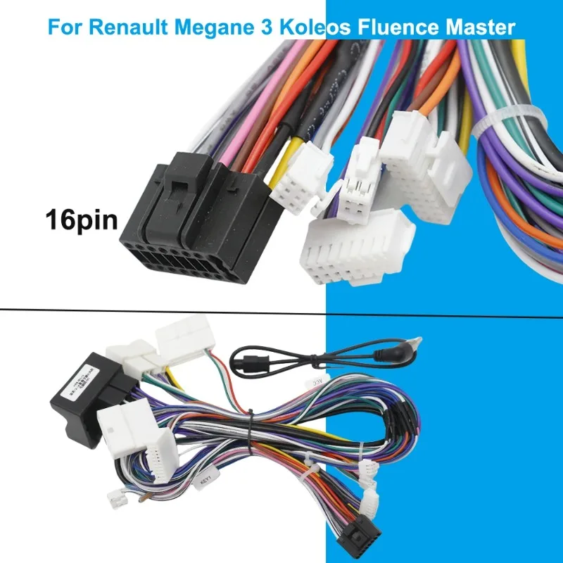 For Renault Megane 3 Koleos Fluence Master 16 Pin Car Audio Wiring Harness With Canbus Box Stereo Installation Wire Adapter