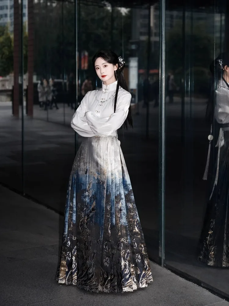 Original Heavy Work Gold Weaving Iyzhi Pavilion Series Evening Feathers Costume Daily Wear  Tailed Skirt Hanfu Skirt