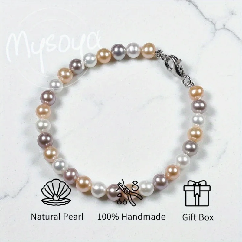 

MYSOYA 5-6 мм натуральный яркий цвет пресноводный жемчуг браслет для женщин и мужчин с подарочной коробкой подарок на день рождения, свадьбу, годовщину
