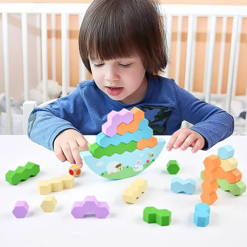 Wood Balance Stacking Toy Block Educational Toys Tower Balance Stacking Blocks Game Board Games Family Building Blocks Toy For