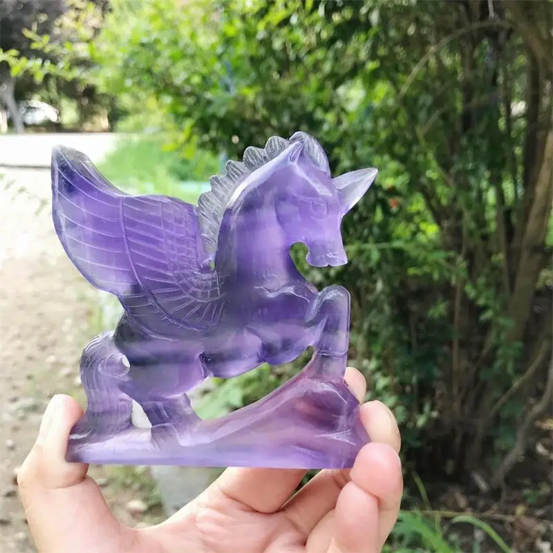 

Natural Heling Stone Purple Fluorite Crystal Unicorn Statue Gemstone Handicraft Carving Reiki Figurine Spiritual 1pcs