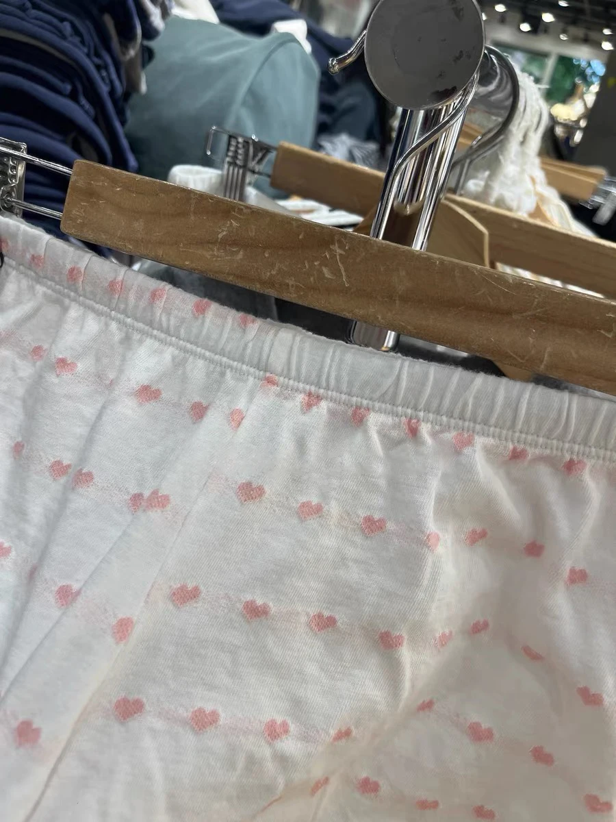 Pantaloncini a righe con stampa a cuore rosa Pantaloni corti in cotone elastico a vita alta da donna Estate Dolce Casual Casa Pantaloncini dolci Intimo Nuovo