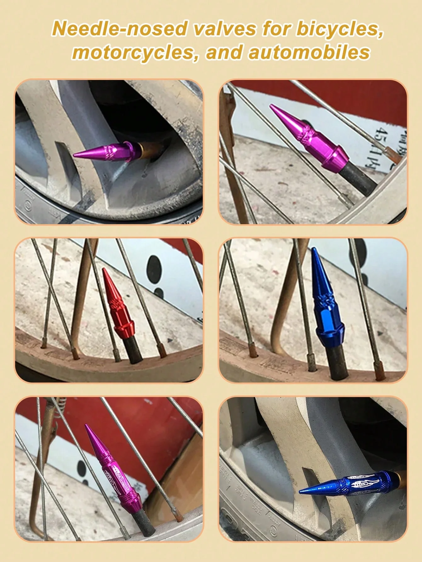 4개 알루미늄 타이어 밸브 캡 - 날카로운 팁 디자인, 육각 나사 장착, 방진 및 누출 방지, C용 범용 장착