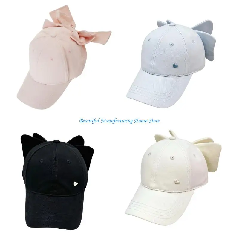 E56A Breathable Soft Cotton Baseball Cap With Curved Border Bowknot Decoration Baseball Hat For Daily Wear