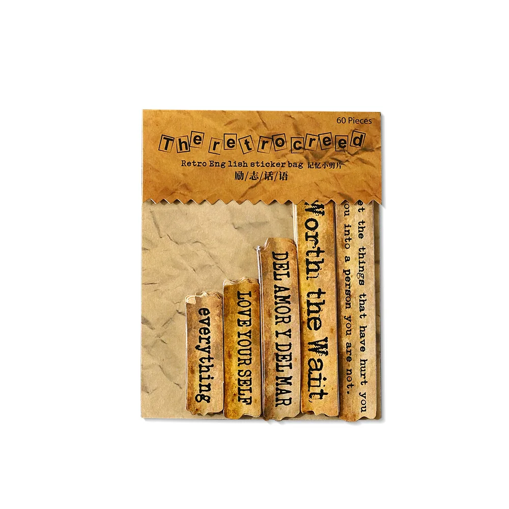 60pcs Vintage quotes English words and phrases small strips decorated stickers Creativity DIY Diary Scrapbooking material