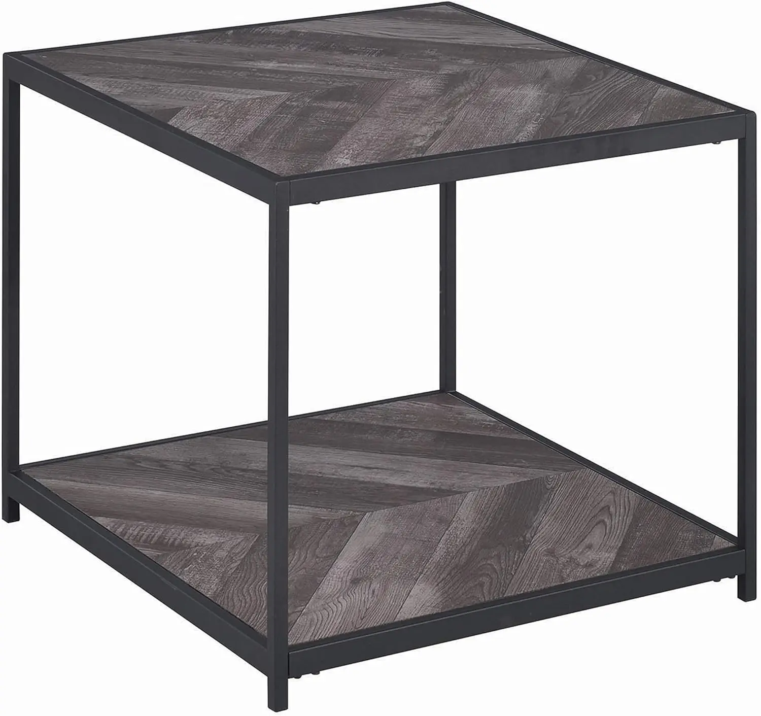 

Coaster Meagan Chevron Rustic Grey Herringbone End Table 22" H x 23.5" W x 23.5" D 708167 Coffee table decor Wood coasters Mat