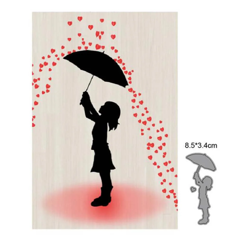 Herz Regen Regenschirm Mädchen Metall Stanzformen Cut Sterben Form Dekoration Scrapbook Papier Handwerk Klinge Punch Schablonen