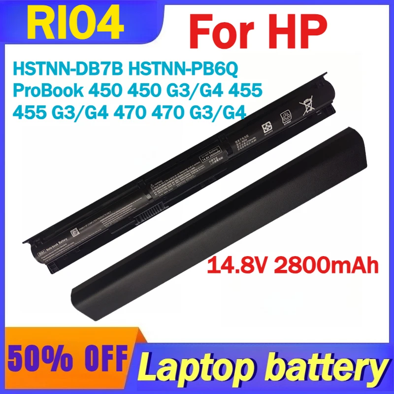 

14.8V 2800mAh RI04 Laptop Battery for HP HSTNN-DB7B HSTNN-PB6Q ProBook 450 450 G3/G4 455 455 G3/G4 470 470 G3/G4