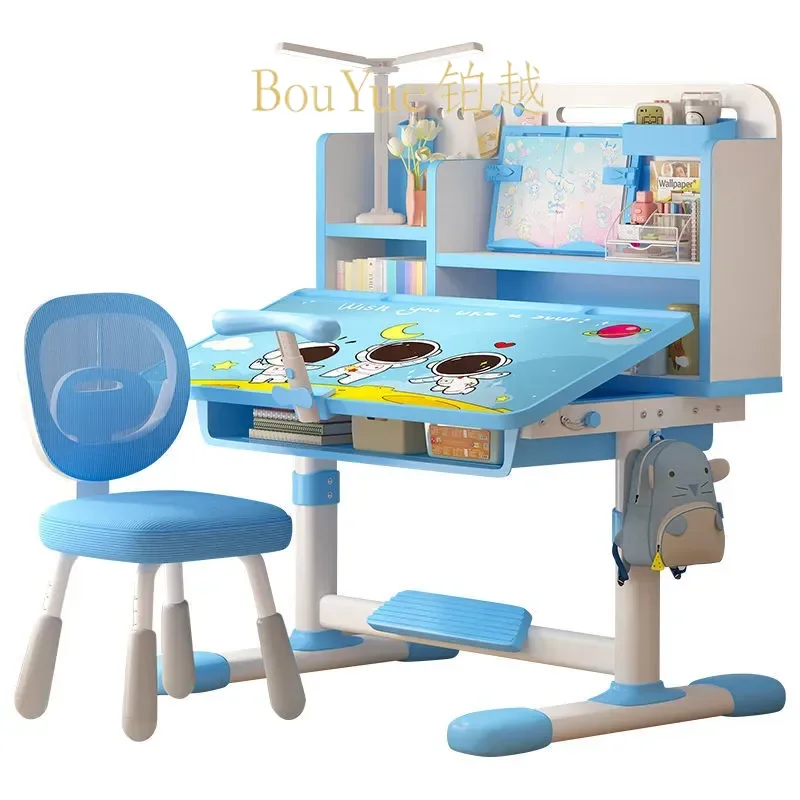 Adjustable Kids Study Desk and Chair Set 80cm Tilted Large Desktop Ergonomic Writing Table for Home School Student Learning
