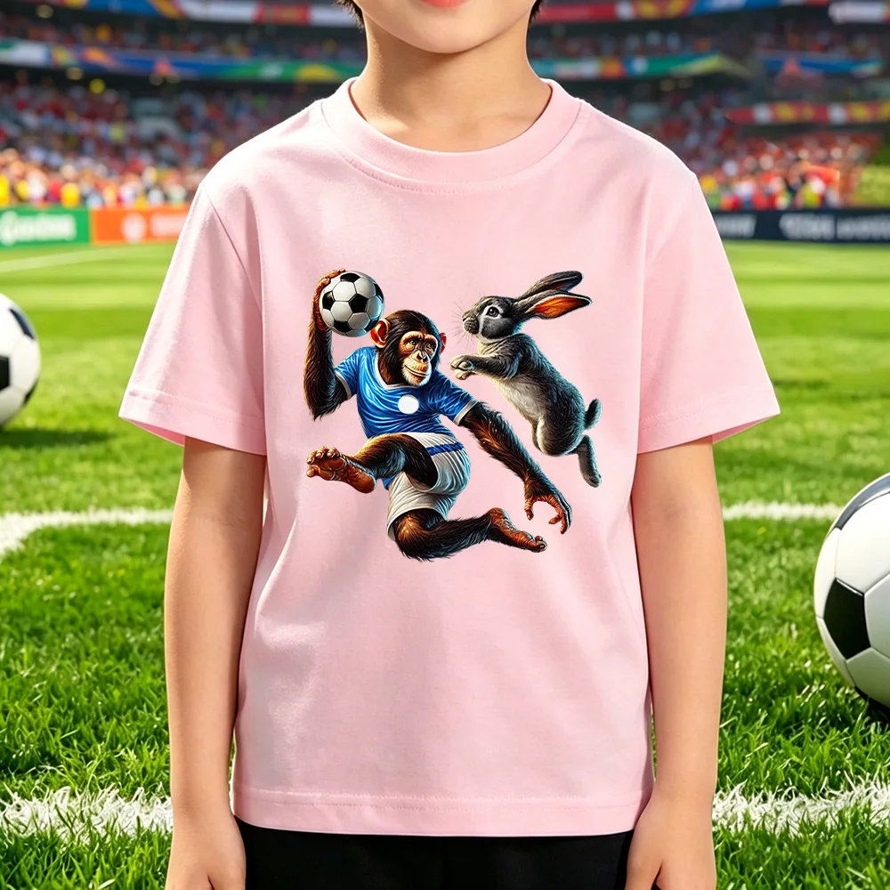 Summer New T-shirt for Children Fashionable Loose Comfortable Soft Skin Friendly Versatile Football Printed Short Sleeved Top