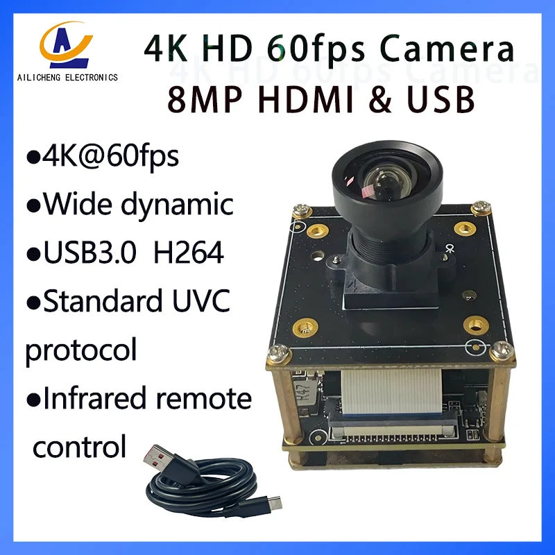 IMX415 Camera Module USB3.0 Driver-Free 4K HD 60fps Fixed Focus Live Streaming Camera HDMI Wide Angle H.264