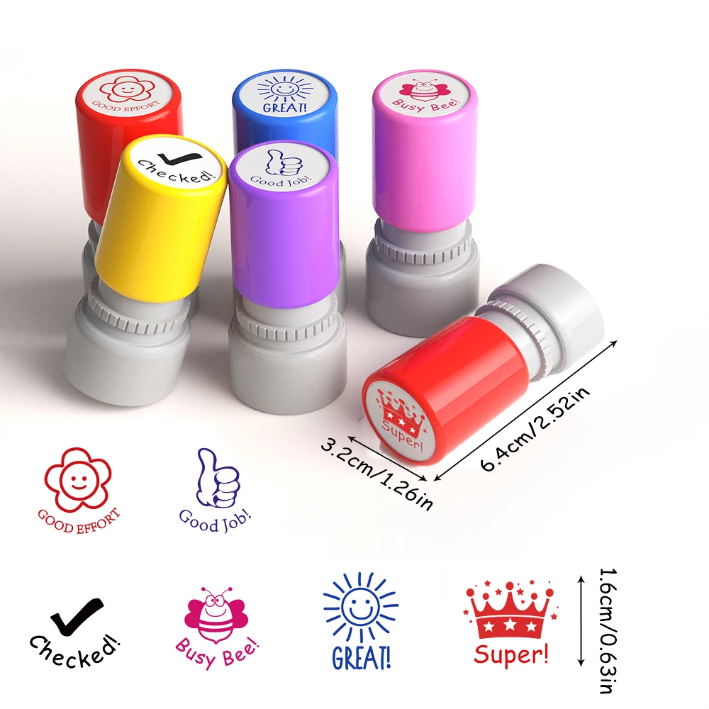 6 Pack Color Incentive Teacher Stamps, Teacher Comment Education Stamps-Bee, Crown Funny Pattern Stamp