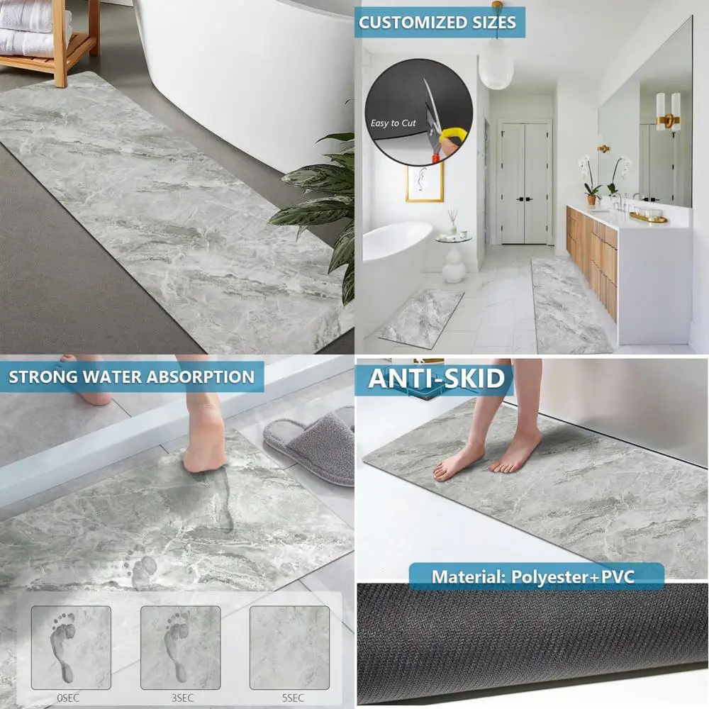 

custom-sized rubber bath mat - non-slip, quick-drying, absorbent, thin for door clearance, washable bathroom flooring