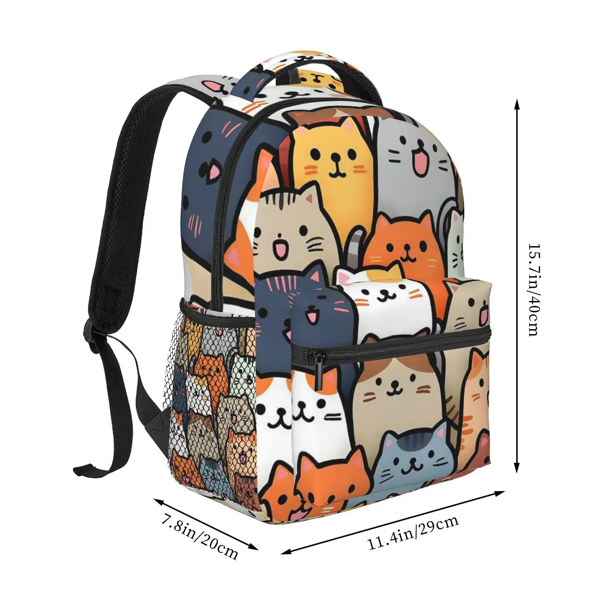 Cartoon Gray Kitten Pattern Backpack Student Boys Girls BookBag Kids School Bag Laptop Shoulder Bags for Men Women