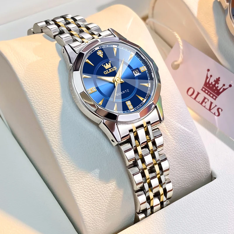 OLEVS-relojes de moda para mujer, reloj de cuarzo elegante con calendario, resistente al agua, collar, pulsera, conjunto de caja de regalo, versátil