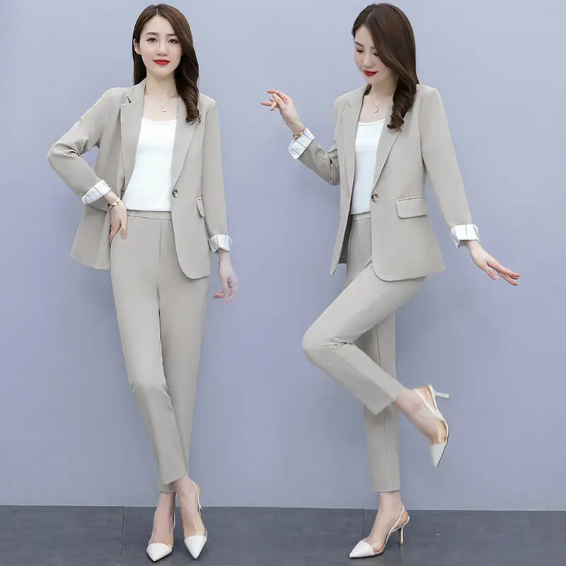 Women\'s Spring Summer Thin Blazer Pants 3 Pcs Set Korean Office Lady Work Graceful Suit Coat Trousers Vest Outfits Daily Clothes