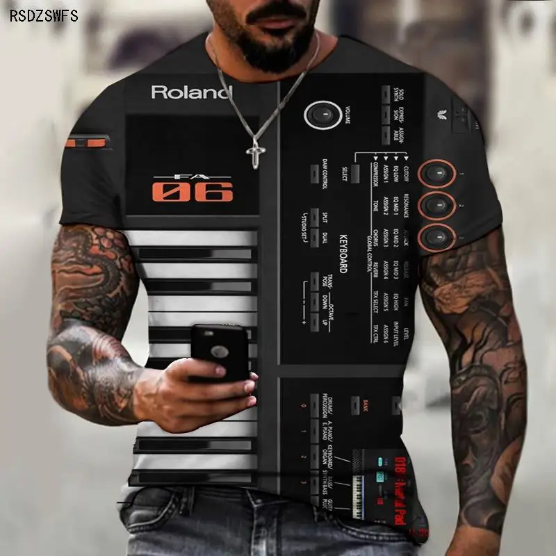 Piano Keys, Notes, Three-dimensional 3D Art Printing, Men's Oversized T-shirt, Summer, Spring, Street, Short-sleeved, Cool
