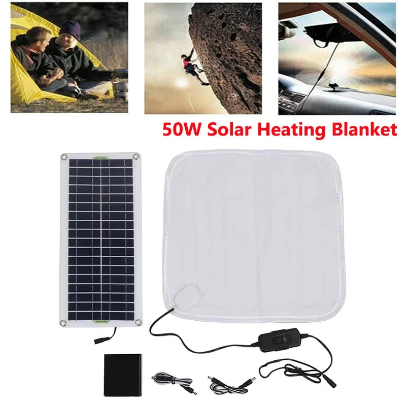 50W Solar Electric Heating Blanket for Winter Pets Warm Pad Outdoor Camping Protable Chair Warmer Pad 12V Solar Power Panel