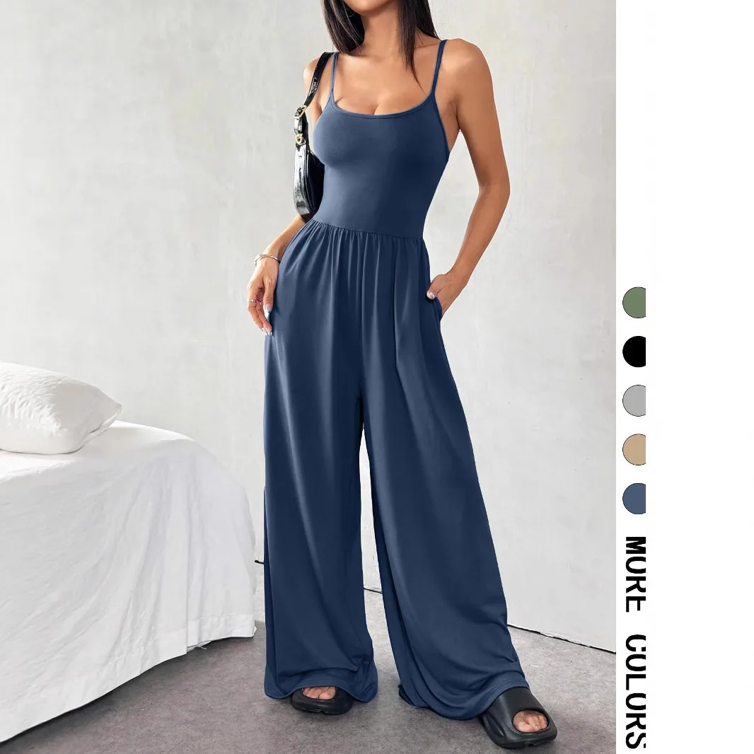 2026 Damen Ärmelloser Weitbein-Jumpsuit - Lässige und Stilvolle Sommerkleidung mit Taschendesign, Damen-Sportset