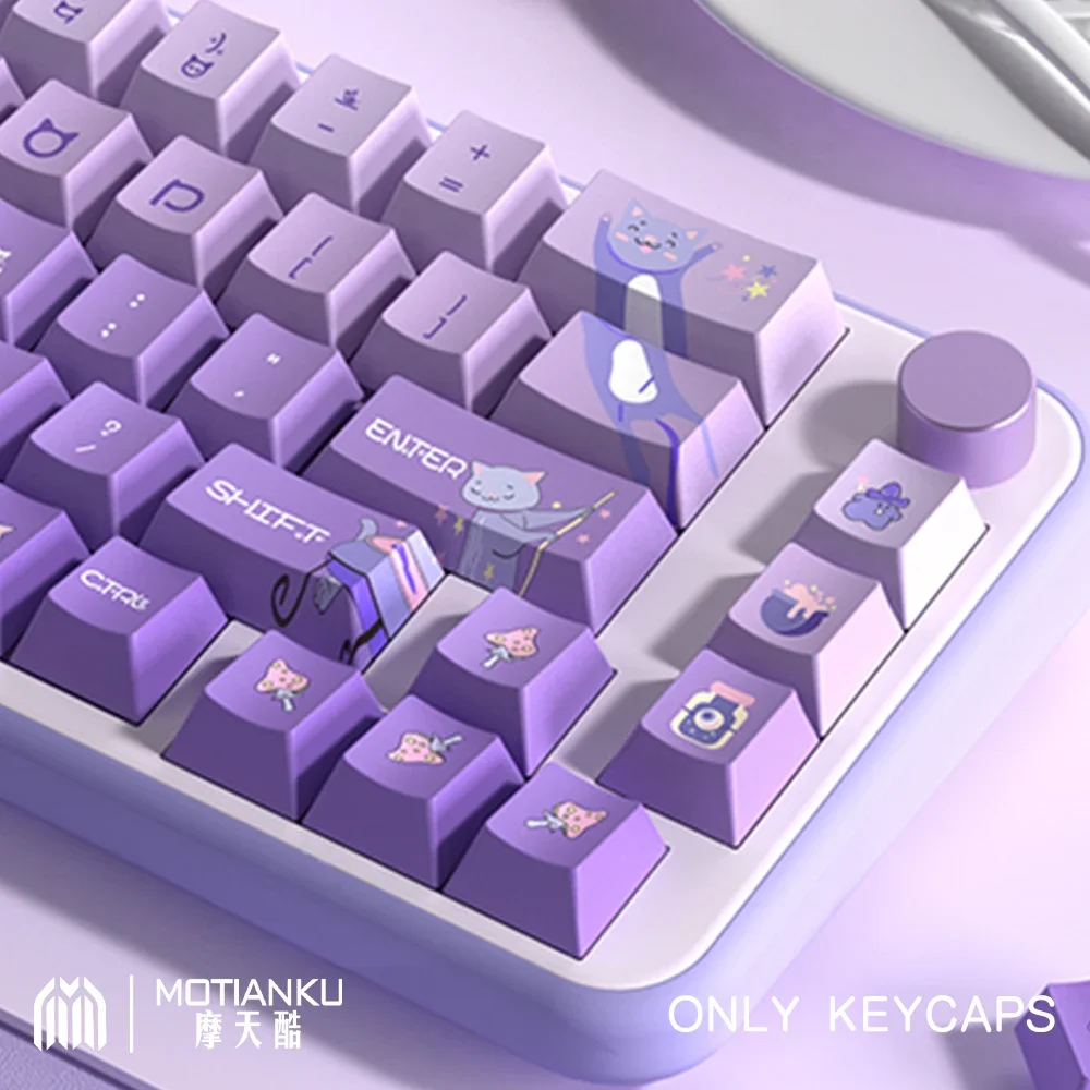 

Magic Cat Original Theme Purple Keycaps Cute Cartoon Anime Cherry Profile for Mechanical Keyboard 7U ISO Keys