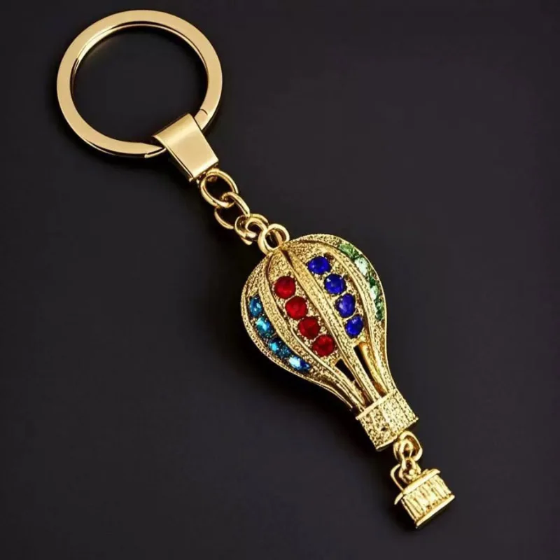 Neuer schillernder Heißluftballon-Schlüsselanhänger, 4 Stile, süße mehrfarbige Kristallperlen, runder Ring-Anhänger, Handtasche, Autoschlüssel-Dekoration