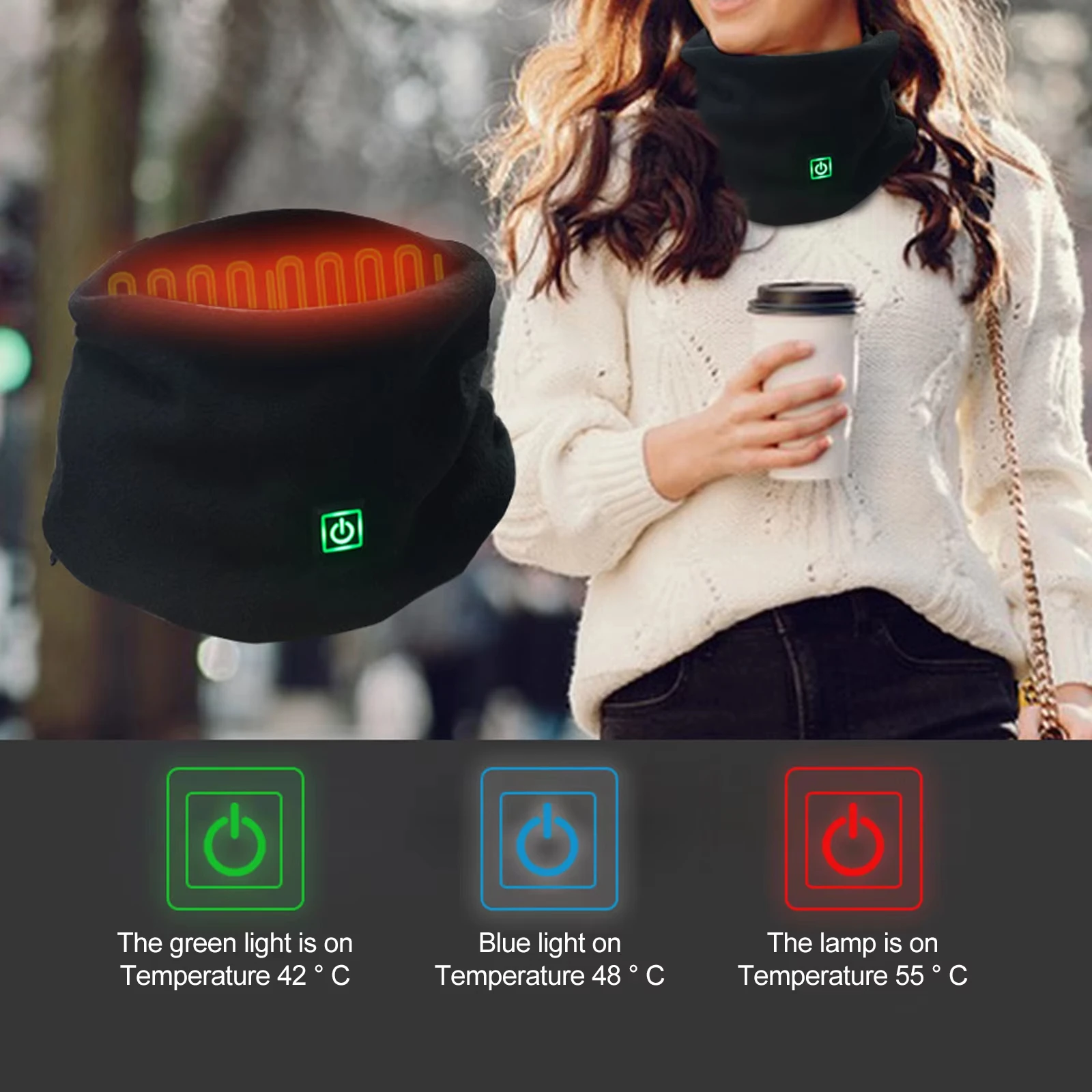 الشتاء تسخين كهربائي وشاح الرقبة التفاف USB قابلة للشحن الرقبة أدفأ 3 سرعة تعديل وشاح الصوف لركوب الدراجات التزلج #4