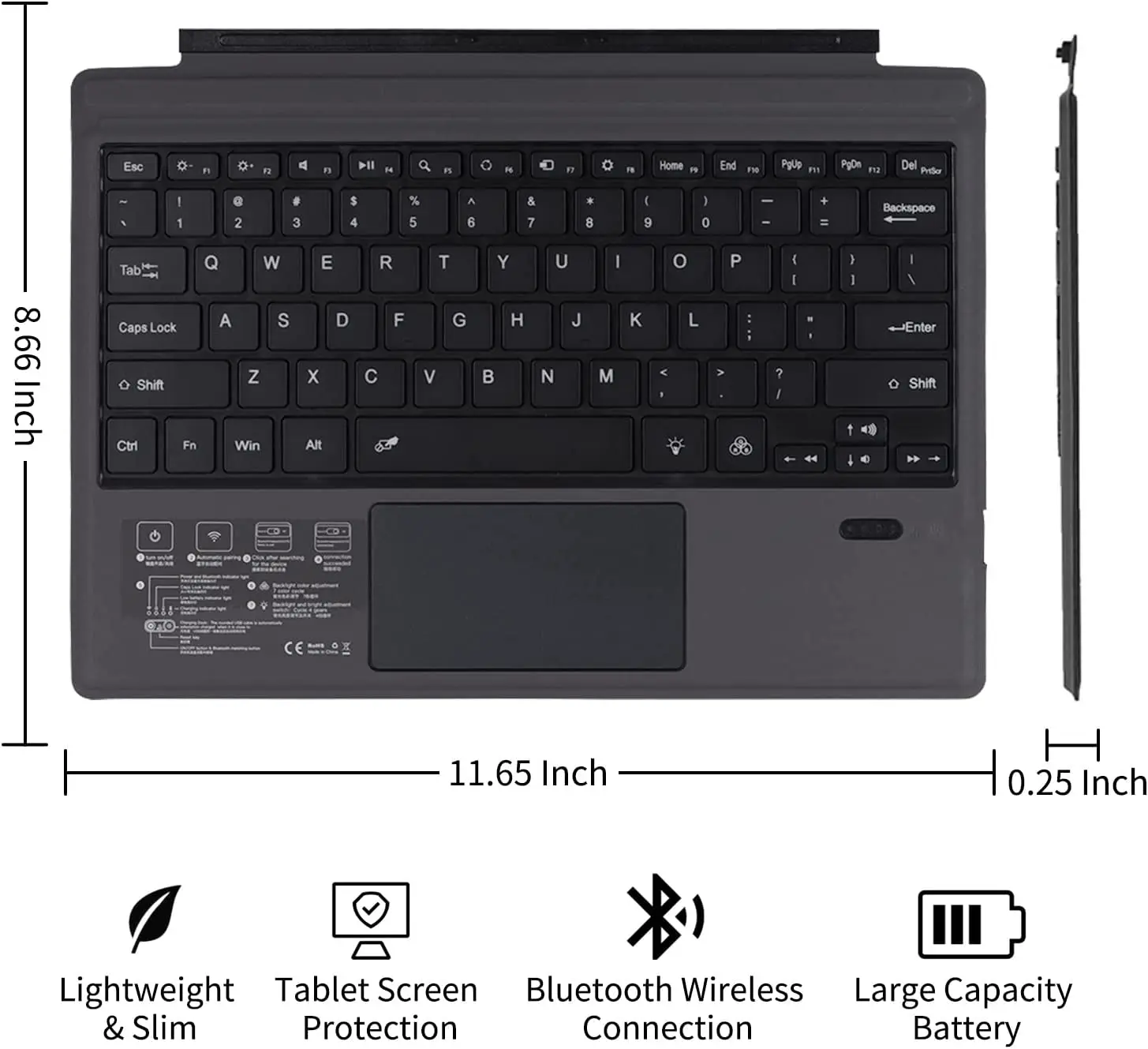 Imagem -05 - Teclado sem Fio com Touchpad Tablet Portátil Flip Stand Bateria Construída Capa para Microsoft Surface Pro Mais Bluetooth 5.0 Case