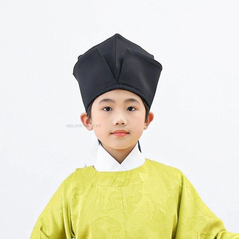 Chapeau Hanfu pour enfants, chapeau traditionnel chinois d'écolier ancien, chapeau en maille noire, coiffe vintage, accessoires confucianistes, chapeau de cosplay pour enfants