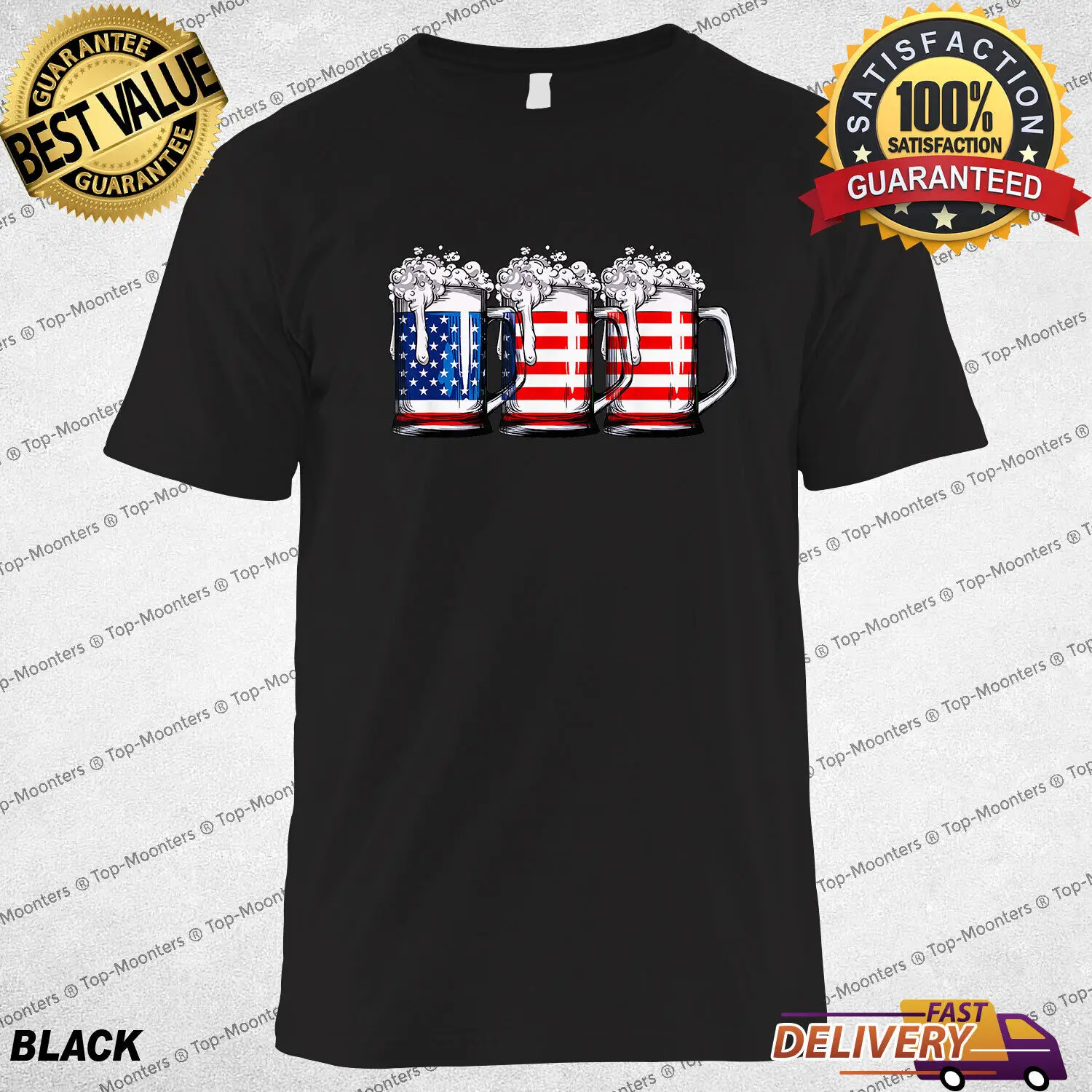 Beer American Flag 4th of July Men Women Merica Drinking USA Gift Unisex T-Shirt